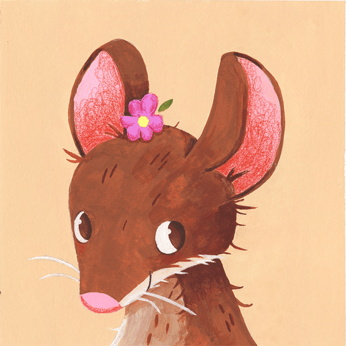 Illustration jeunesse à la gouache d'un mulot par Hyacinthe Gioanni