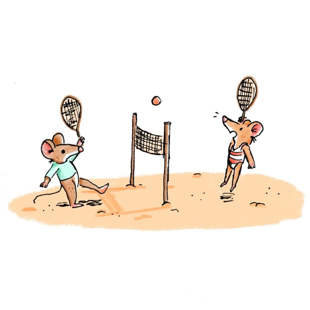 illustration jeunesse mulot tennis de plage hyacinthe gioanni